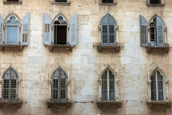 Window arches in old town, Porec, Istria, Croatia, Europe