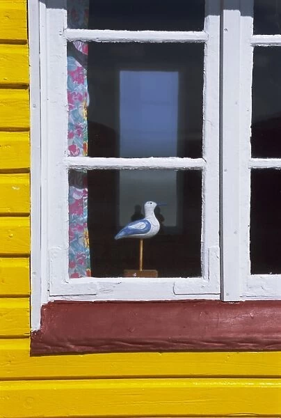 Window of beach hut, Aeroskobing, island of Aero, Denmark, Scandinavia, Europe