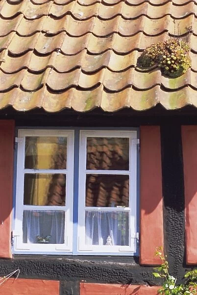 Detail of window in a colourful house, Aeroskobing, island of Aero, Denmark