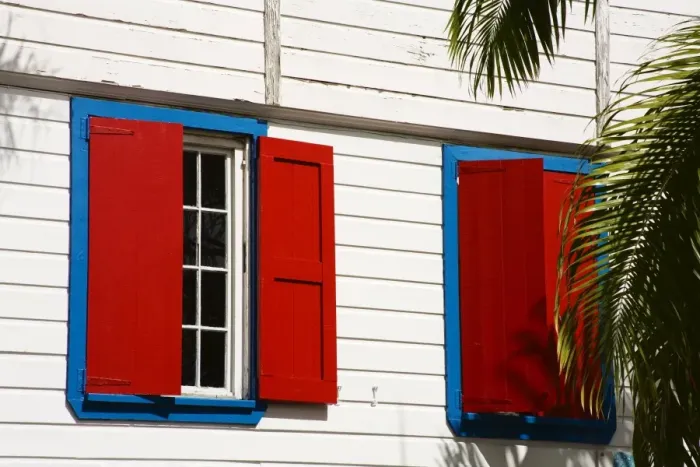 Framed Print : Window shutters, St Framed Print : Window shutters, St