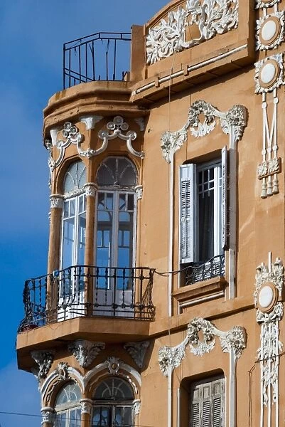 Windowed balconies, modernist (Art Deco) building on Plaza de Espana, Melilla