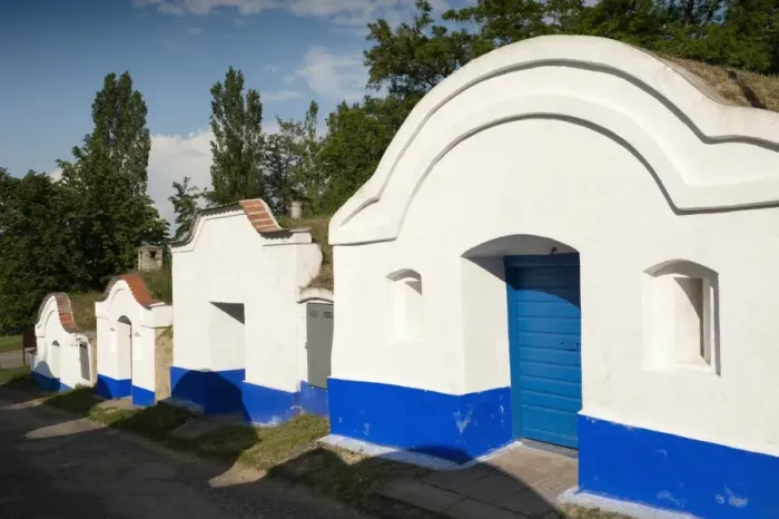 Framed Print : Wine cellars (plze) with facades painted in Moravian Slovacko folk style at wine cellar lane, Petrov, Brnensko, Czech Republic, Europe