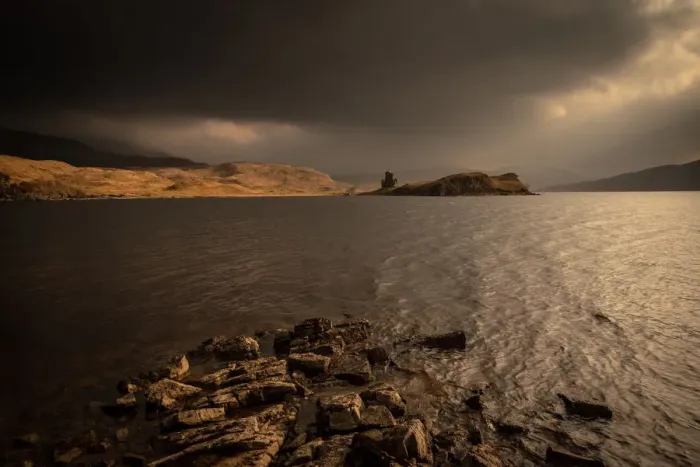 Framed Print : Winter sun lights Ardvreck Castle, Loch Assynt, Scotland, United Kingdom, Europe Framed Print : Winter sun lights Ardvreck Castle, Loch Assynt, Scotland, United Kingdom, Europe
