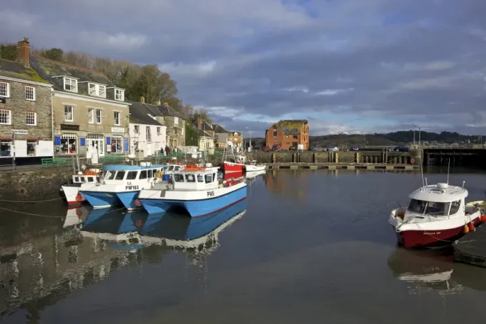 Framed Print : Winter sunshine on fishing boats in Padstow harbour, Cornwall, England Framed Print : Winter sunshine on fishing boats in Padstow harbour, Cornwall, England