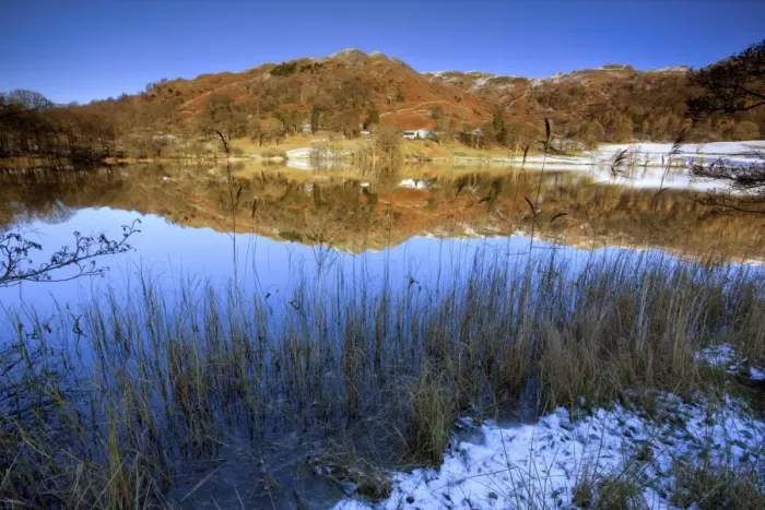 Framed Print : Winter view across Loughrigg Tarn with reflections, near Ambleside, Lake District National Park Framed Print : Winter view across Loughrigg Tarn with reflections, near Ambleside, Lake District National Park