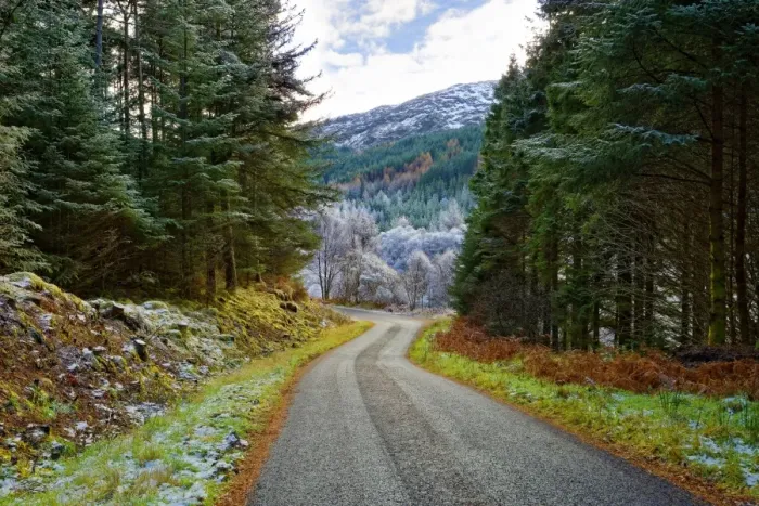 Framed Print : A winter view of a winding road through a wooded valley in the Ardnamurchan Peninsula Framed Print : A winter view of a winding road through a wooded valley in the Ardnamurchan Peninsula
