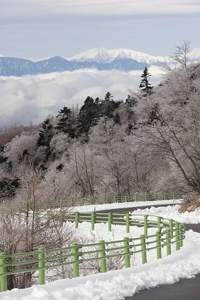 A winter winding road looking out to the Southern Alps, Shizuoka Prefecture, Japan, Asia