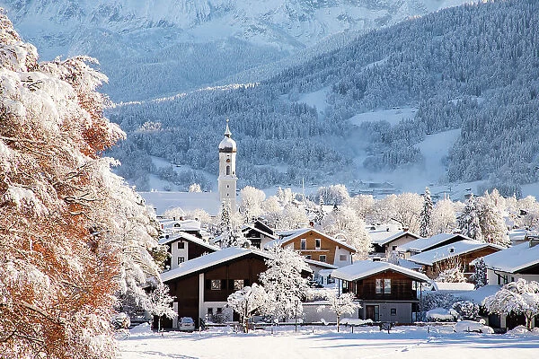 Wintertime with big snow in the Bavarian Alps, Garmish-Partenkirchen, Germany, Europe