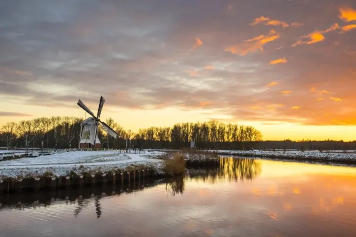 Framed Print : Witte Molen (White Mill) Dutch windmill in winter at sunset, Harn, Groningen, North Holland Framed Print : Witte Molen (White Mill) Dutch windmill in winter at sunset, Harn, Groningen, North Holland
