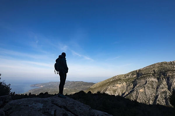 A woman hiking in the Taygetos Mountains on the Mani Peninsula in the Peloponnese