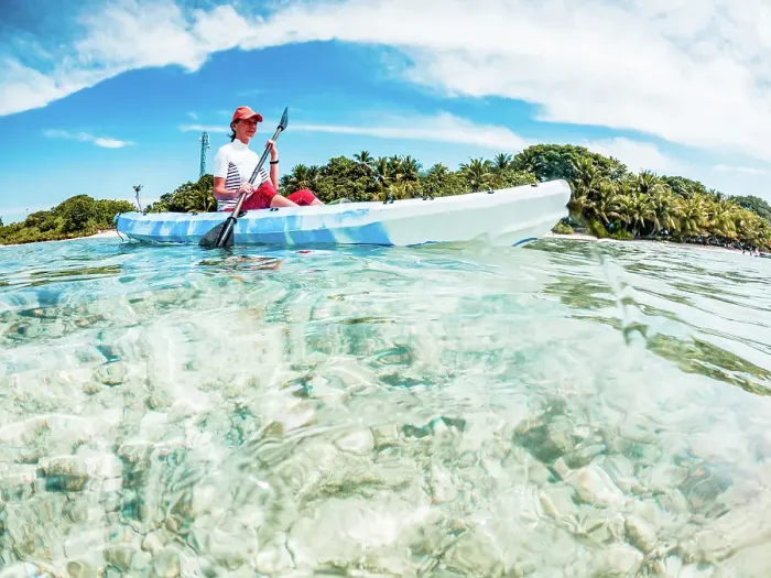 Framed Print : Woman kayaking in clear tropical sea, summer fun, The Maldives, Indian Ocean Framed Print : Woman kayaking in clear tropical sea, summer fun, The Maldives, Indian Ocean