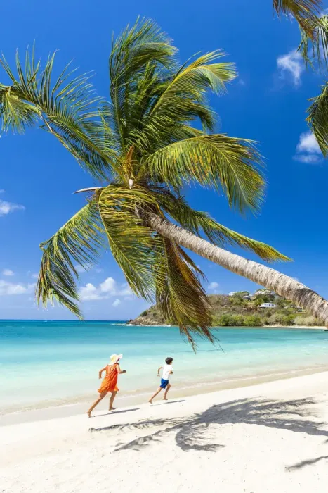 Framed Print : Woman and little boy having fun running on a palm fringed beach, Antigua, West Indies, Caribbean, Central America Framed Print : Woman and little boy having fun running on a palm fringed beach, Antigua, West Indies, Caribbean, Central America