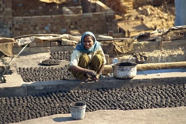 Woman making dung pats for fuel