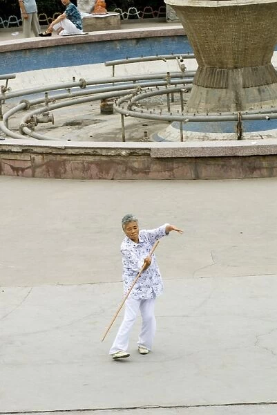 Woman in park exercising, Lanzhou, Gansu, China, Asia