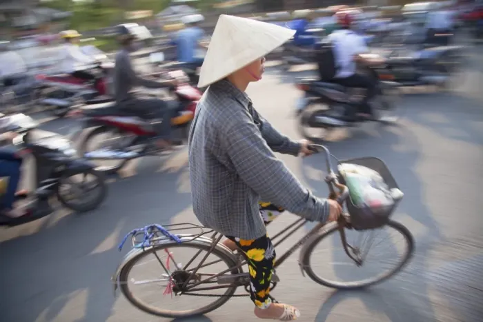 Framed Print : Woman riding bicycle, Hue, Thua Thien-Hue, Vietnam, Indochina, Southeast Asia, Asia Framed Print : Woman riding bicycle, Hue, Thua Thien-Hue, Vietnam, Indochina, Southeast Asia, Asia