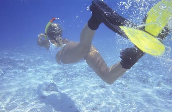 Woman snorkeling in The Maldives, Indian Ocean, Asia