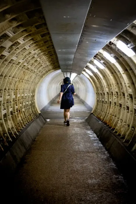 Framed Print : Woman walking through the Greenwich foot tunnel, Greenwich, London, England, United Kingdom, Europe Framed Print : Woman walking through the Greenwich foot tunnel, Greenwich, London, England, United Kingdom, Europe