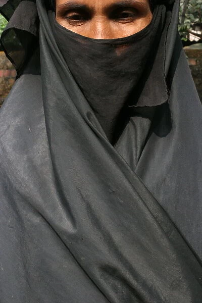 Woman wearing a black Islamic burqa, Bariali, Gazipur, Bangladesh, Asia