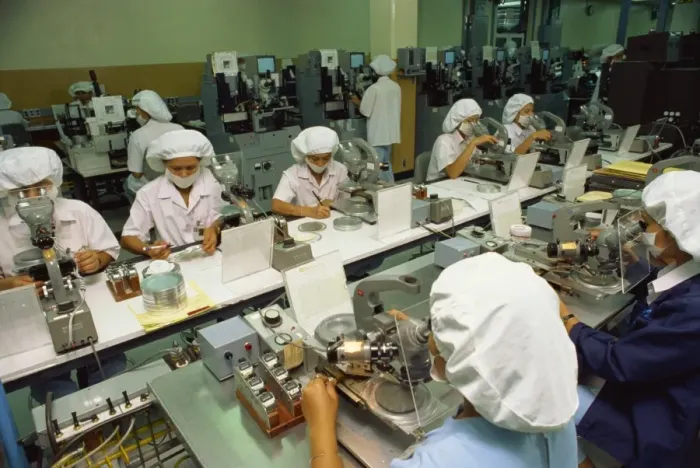 Framed Print : Women working on a production line in the computer Framed Print : Women working on a production line in the computer