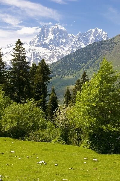 Wonderful mountain scenery of Svanetia with Mount Ushba in the background