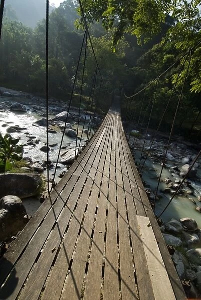 Wooden bridge over river, Ranong, Thailand, Southeast Asia, Asia