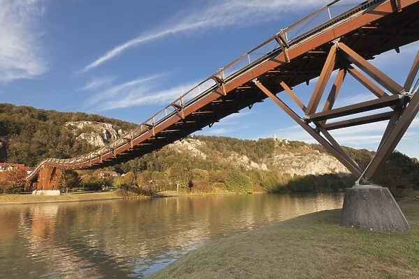 Wooden bridgeTatzelwurm, Main-Donau-Kanal canal, Essing, nature park, Altmuehltal Valley