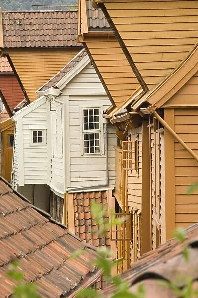 The wooden buildings of Bryggen, UNESCO World Heritage Site, Bergen, Norway