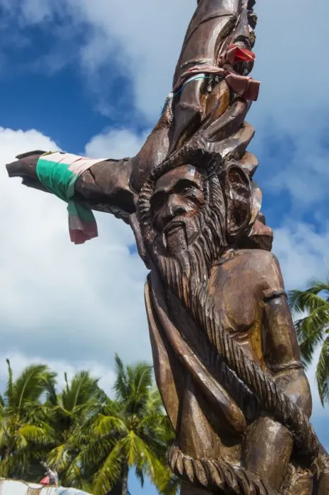 Framed Print : Wooden carvings on the Monument des Dix-Neuf (Monument of 19), Ouvea, Loyalty Islands Framed Print : Wooden carvings on the Monument des Dix-Neuf (Monument of 19), Ouvea, Loyalty Islands