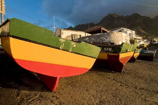 Wooden fishing boats at the beach, Ponta do Sol, San Antao, Cape Verde Islands, Africa