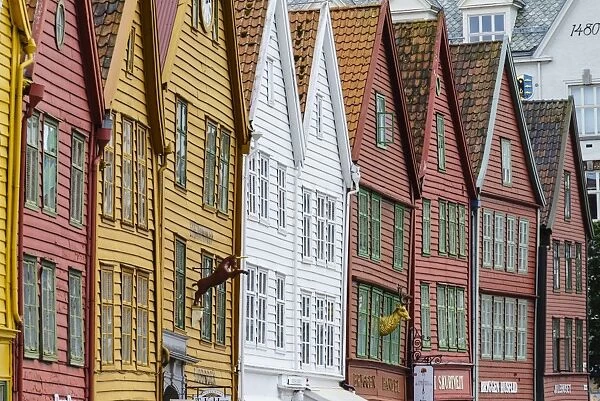 The wooden Hanseatic merchants buildings of the Bryggen, an ancient fjordside wharf