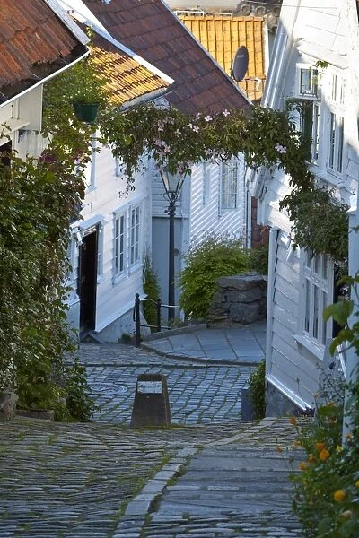 Wooden houses and cobbled streets in Stavangers old town, Stavanger, Rogaland, Norway, Scandinavia, Europe