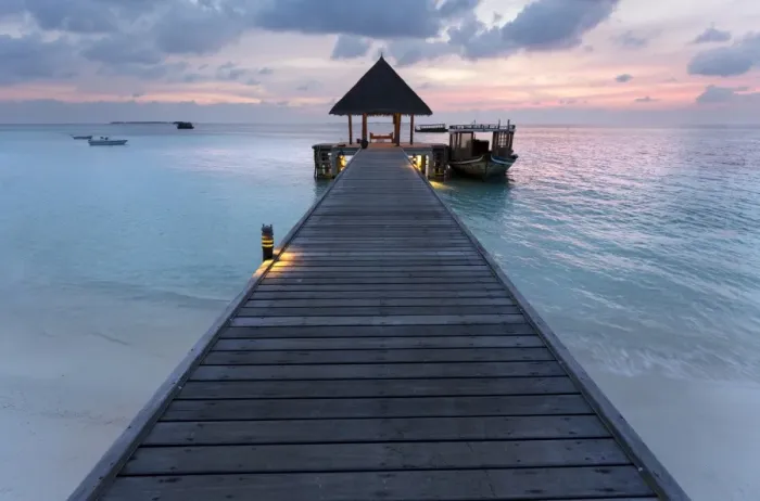 Framed Print : Wooden jetty and boat at sunset, Coco Palm Resort, Dhuni Kolhu, Baa Atoll, Republic of Maldives Framed Print : Wooden jetty and boat at sunset, Coco Palm Resort, Dhuni Kolhu, Baa Atoll, Republic of Maldives