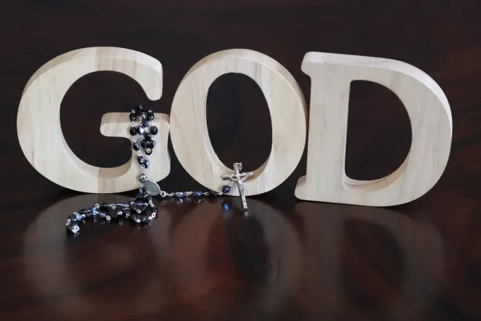 Framed Print : Wooden letters forming the word GOD and Rosary, Christian symbol, Vietnam, Indochina Framed Print : Wooden letters forming the word GOD and Rosary, Christian symbol, Vietnam, Indochina
