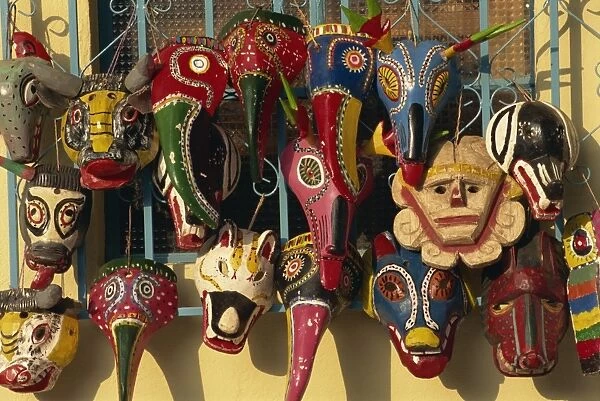 Wooden masks, Panajachel, Lake Atitlan, Guatemala, Central America