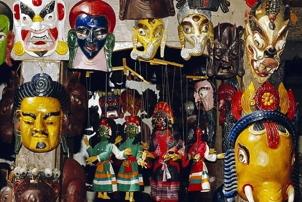 Wooden masks and puppets