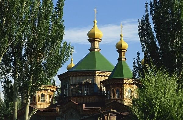 Wooden Russian Orthodox church, Kara-Kol, Kyrgyzstan, Central Asia, Asia