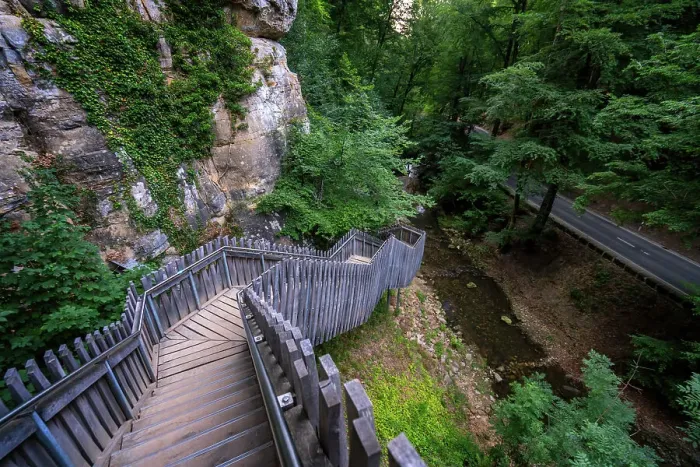 Framed Print : Wooden staircase in Mullerthal hiking trail in the forest, Echternach, Luxembourg, Europe Framed Print : Wooden staircase in Mullerthal hiking trail in the forest, Echternach, Luxembourg, Europe