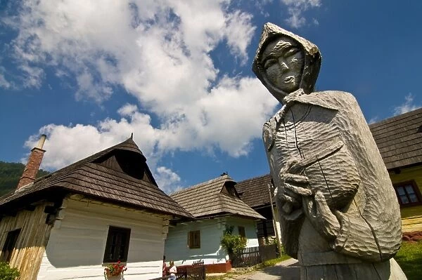 Wooden statue at the entrance to Vlkolinec, UNESCO World Heritage Site, Slovakia, Europe