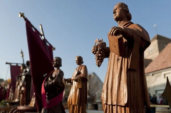 Wooden statues of patron saints during the annual festival of Saint Vincent Tournante