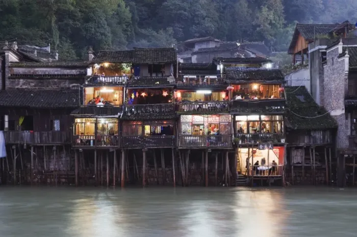 Framed Print : Wooden stilt houses on riverside, old town of Fenghuang, Hunan Province, China, Asia Framed Print : Wooden stilt houses on riverside, old town of Fenghuang, Hunan Province, China, Asia