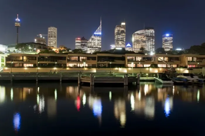 Framed Print : Wooloomooloo seafront and city in the background, Sydney, New South Wales