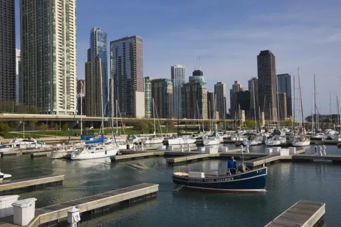 Framed Print : Yacht marina, Chicago, Illinois, United States of America, North America Framed Print : Yacht marina, Chicago, Illinois, United States of America, North America