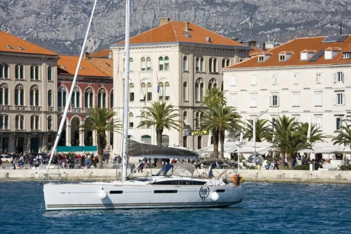 Framed Print : Yacht in Split harbour, Dalmatian Coast, Croatia, Europe Framed Print : Yacht in Split harbour, Dalmatian Coast, Croatia, Europe