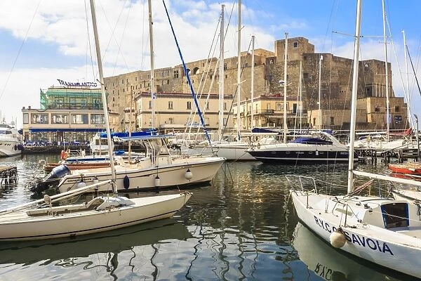 Yachts in the Borgo Marinaro and Castel dell Ovo fortress, Chiaia, City of Naples
