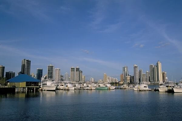 Yachts and city skyline