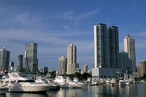 Yachts and city skyline