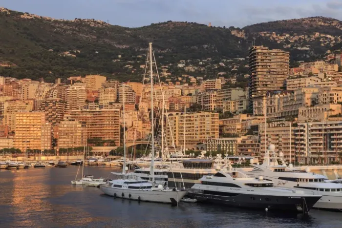 Framed Print : Yachts in the glamorous Port of Monaco (Port Hercules) at sunrise, from the sea, Monte Carlo Framed Print : Yachts in the glamorous Port of Monaco (Port Hercules) at sunrise, from the sea, Monte Carlo