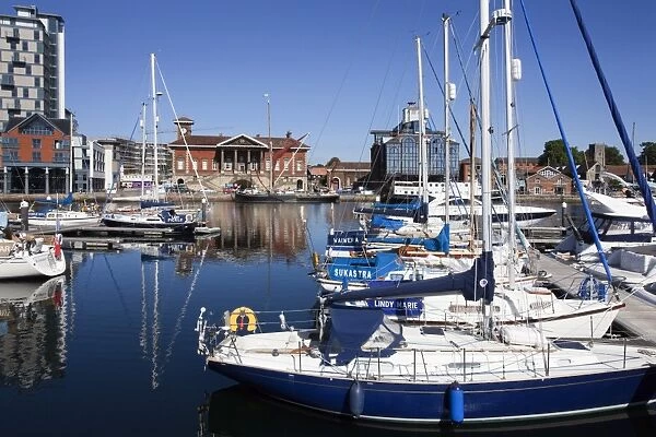 Yachts at Ipswich Haven Marina and the Old Custom House, Ipswich, Suffolk, England, United Kingdom, Europe