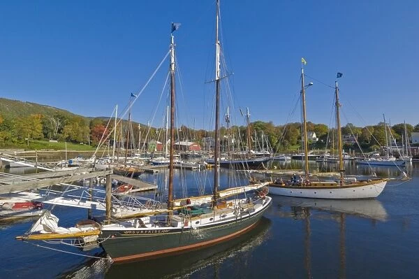 Yachts moored in Camden Harbor, Maine, United States of America, North America