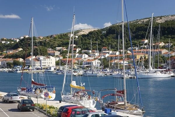 Yachts moored in the harbour, Rab Town, Island of Rab, Primorje-Gorski Kotar